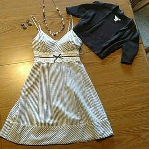 Brown and white striped summer sun dress